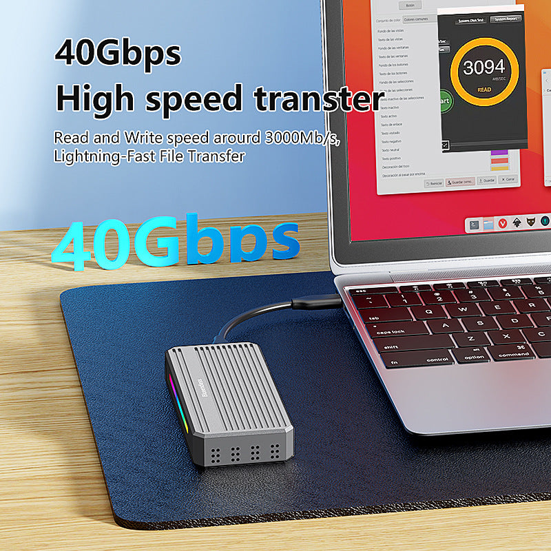 USB4 hard drive box M2 NVME solid-state drive reader 40G Thunderbolt 4 portable hard drive box with RGB light external