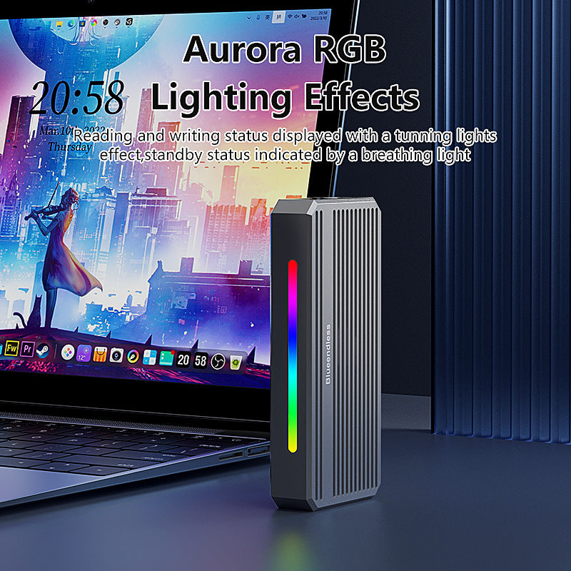 USB4 hard drive box M2 NVME solid-state drive reader 40G Thunderbolt 4 portable hard drive box with RGB light external