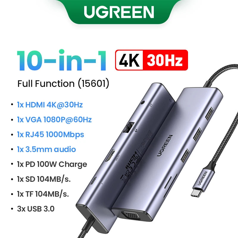 UGREEN Dual HDMI USB HUB 8K HDMI Adapter 10 in 1 Splitter with RJ45 USB 3.0 PD 100W Dock for MacBook Pro Air M2 M1 USB C HUB