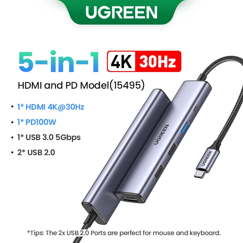 UGREEN Dual HDMI USB HUB 8K HDMI Adapter 10 in 1 Splitter with RJ45 USB 3.0 PD 100W Dock for MacBook Pro Air M2 M1 USB C HUB