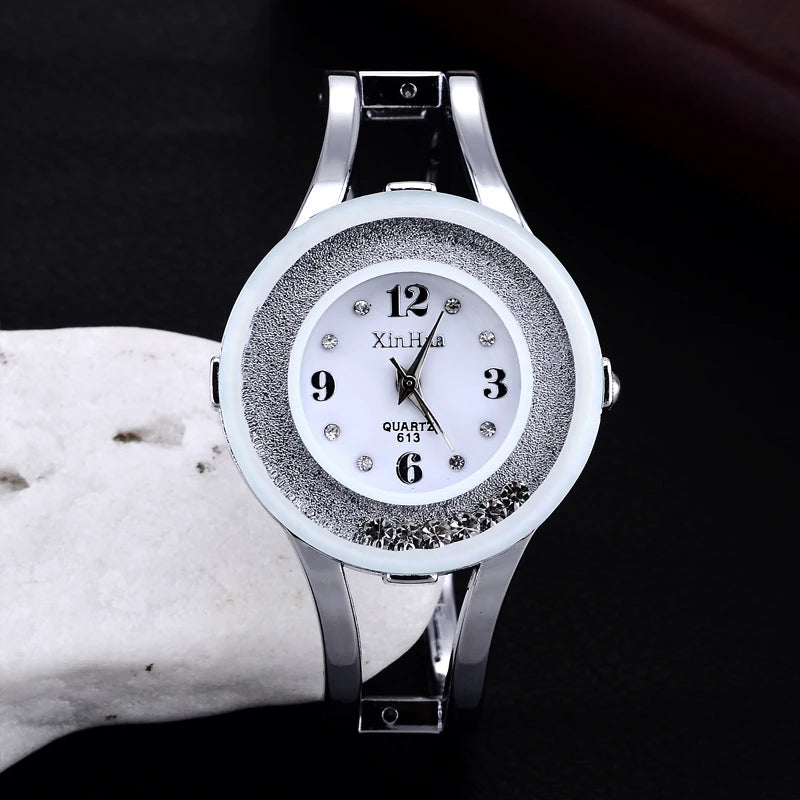 XINHUA Fashion Watches Women Stainless Steel Bracelet Bangle Rhinestone Luxury Party Dress Female Clock Relogios Feminino