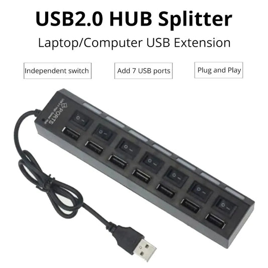 Switch Extension Hub 7-port USB2.0 Hub Computer USB Extension Hub One Drag Seven USB2.0 Splitter PC Laptop Desktop