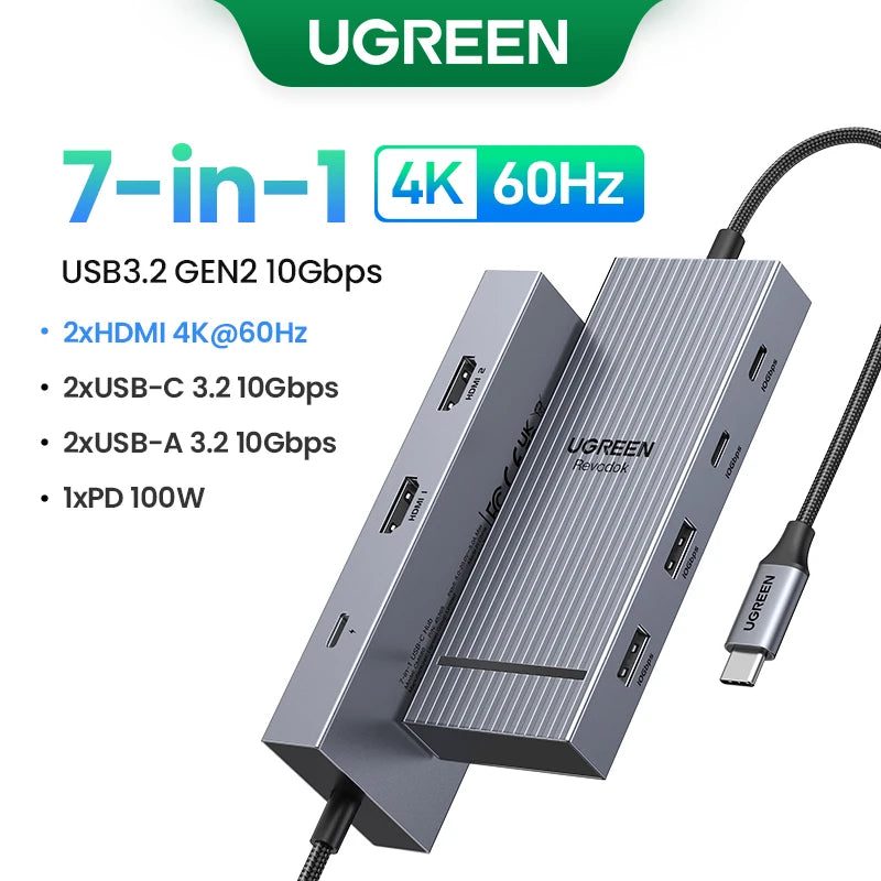 UGREEN Dual HDMI USB HUB 8K HDMI Adapter 10 in 1 Splitter with RJ45 USB 3.0 PD 100W Dock for MacBook Pro Air M2 M1 USB C HUB