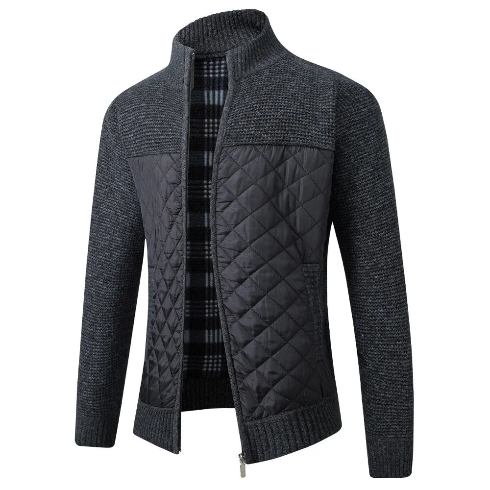 New Winter Thick Warm Jacket for Men Spliced Cardigan Streetwear Casual Patchwork Sweater Fashion Quality Zipper Men's Jackets