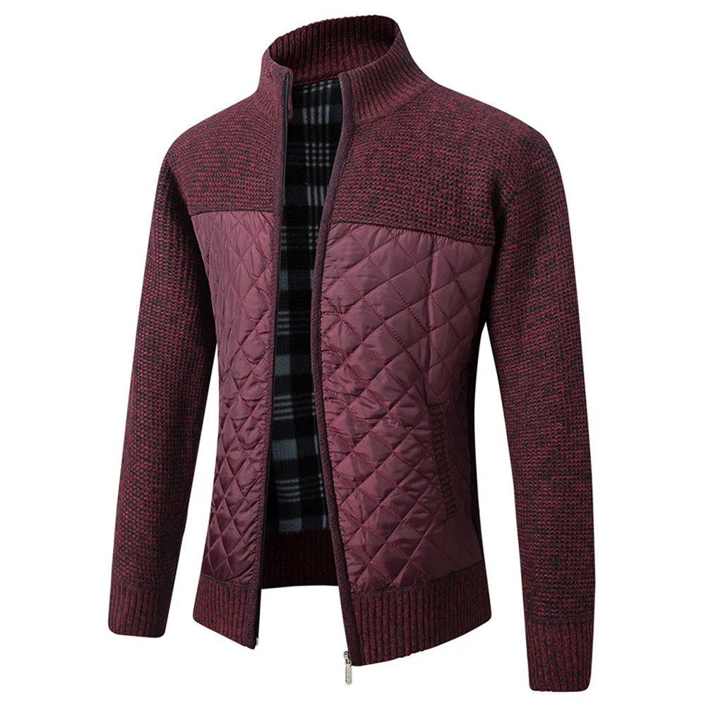 New Winter Thick Warm Jacket for Men Spliced Cardigan Streetwear Casual Patchwork Sweater Fashion Quality Zipper Men's Jackets