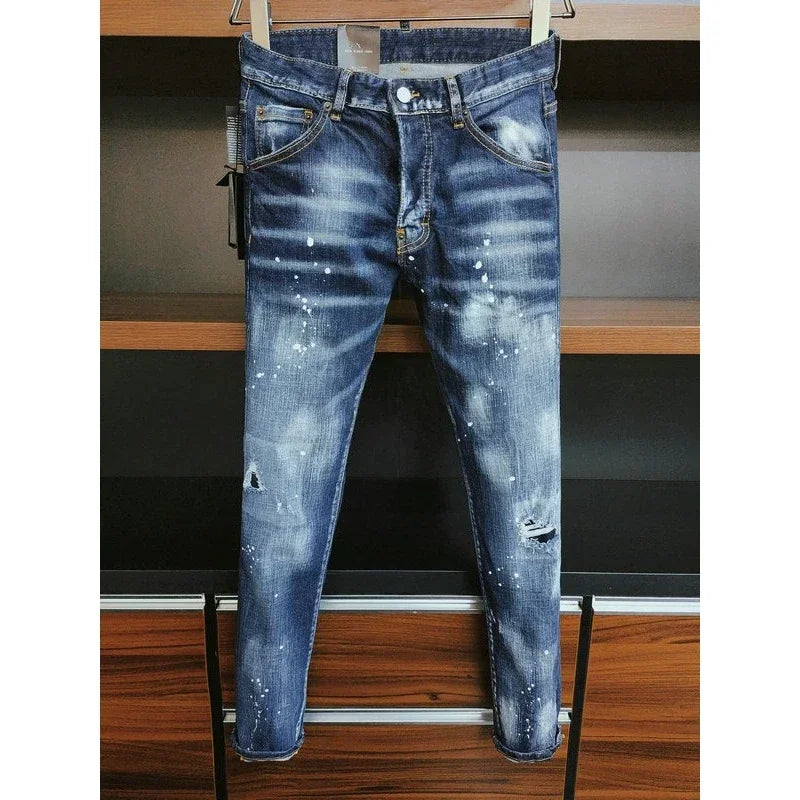 2024 DSQ2 HIP HOP Men's Jeans Classic Style Business Casual Patch Stretch Regular Fit Denim Trousers ICON Pants Male