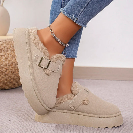 2024 fashion autumn and winter plush buckle warm cotton slippers casual large new women's shoes