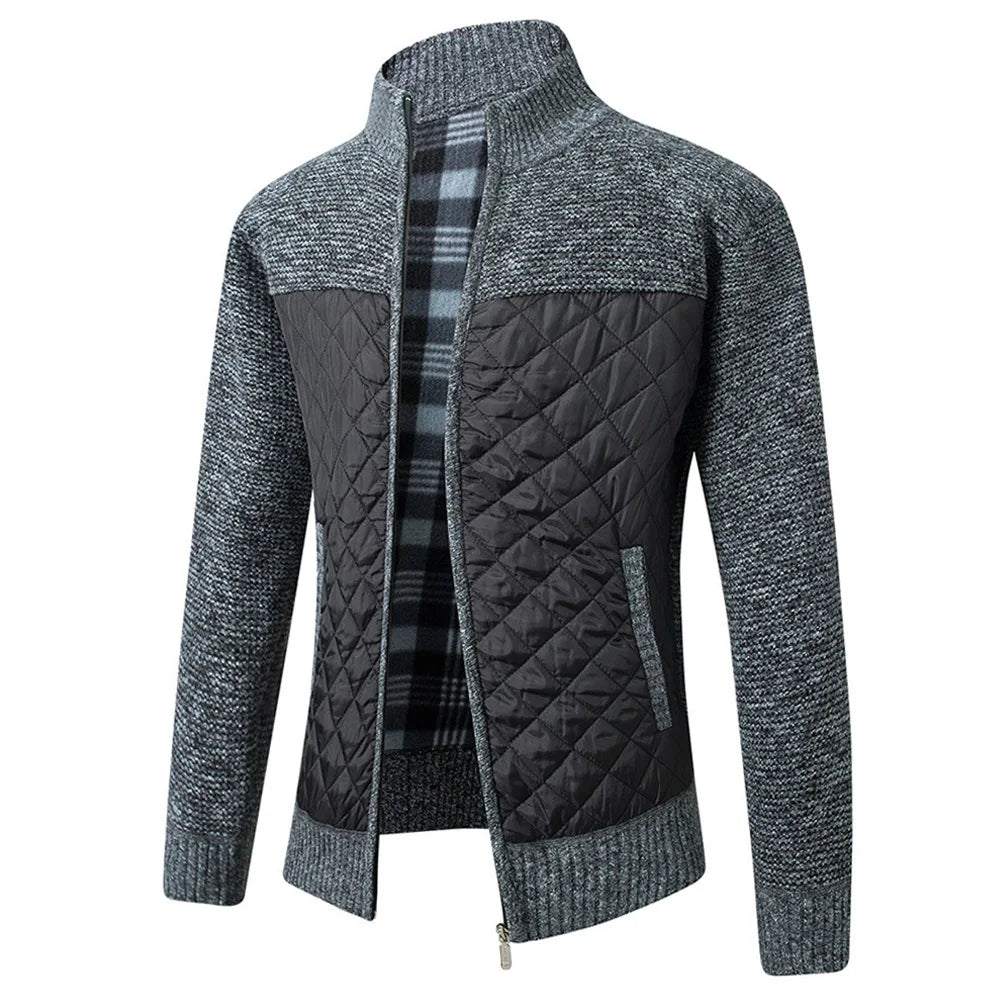 New Winter Thick Warm Jacket for Men Spliced Cardigan Streetwear Casual Patchwork Sweater Fashion Quality Zipper Men's Jackets