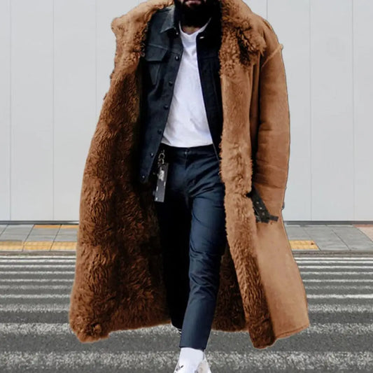 Men Warm Plush Coat Cold Men Jacket Men's Thick Plush Winter Coat with Single breasted Lapel Long Sleeve for Cold