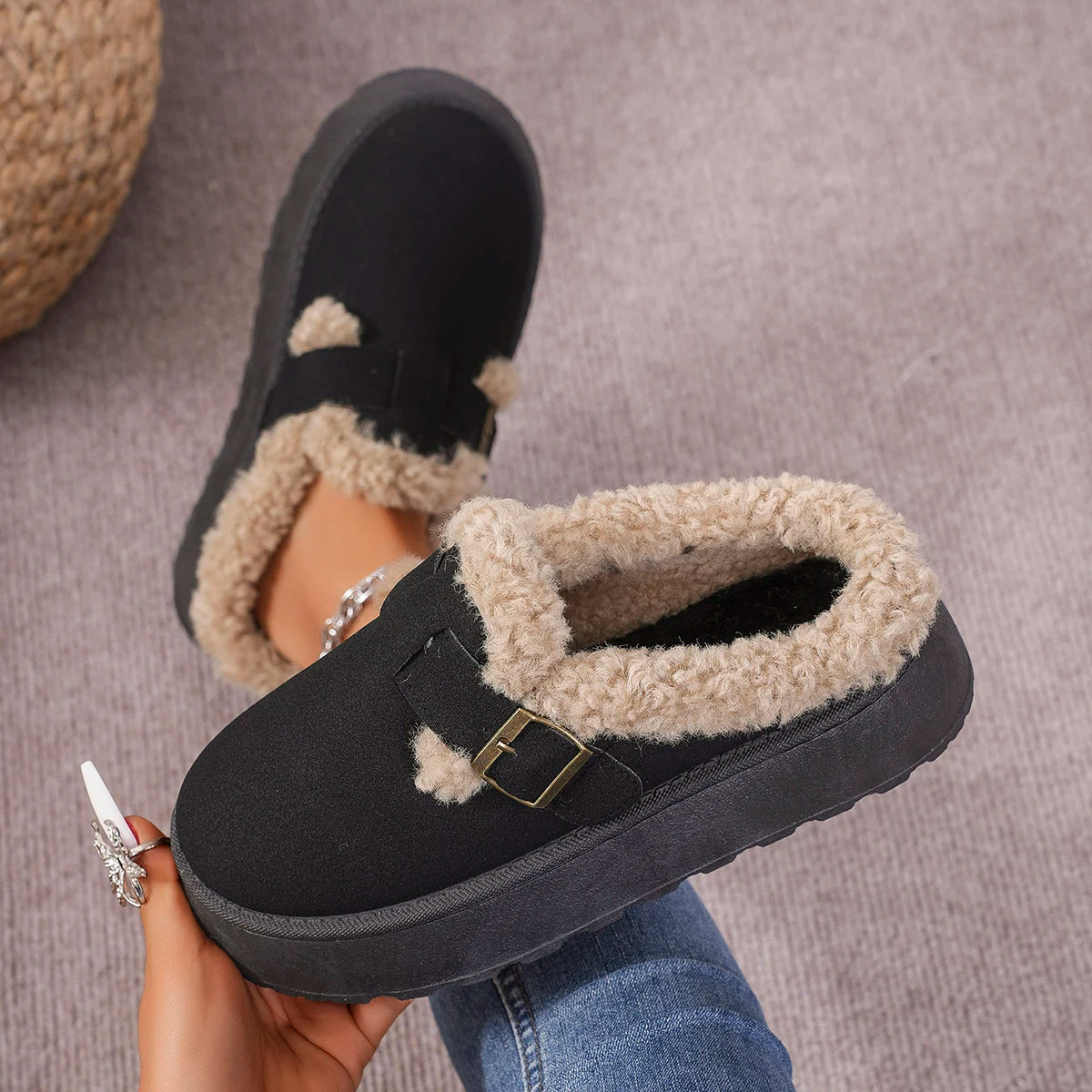 New Winter Retro Women Snow Warm Suede Leather Lazy Loafers Boots Shoes Woman Lady Female Flat Bottine Botas Boots Mujer Shoes