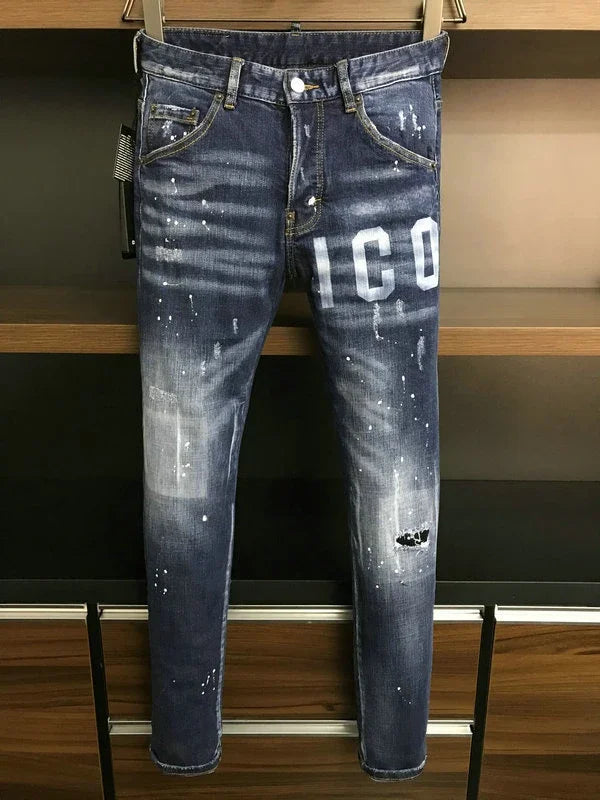 2024 DSQ2 HIP HOP Men's Jeans Classic Style Business Casual Patch Stretch Regular Fit Denim Trousers ICON Pants Male