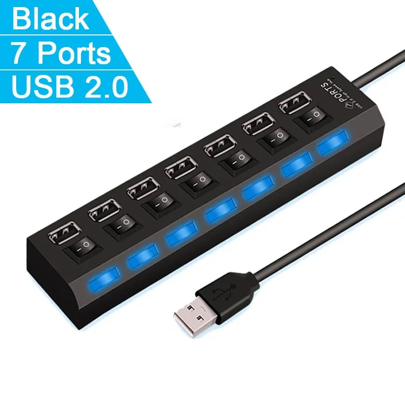 Switch Extension Hub 7-port USB2.0 Hub Computer USB Extension Hub One Drag Seven USB2.0 Splitter PC Laptop Desktop