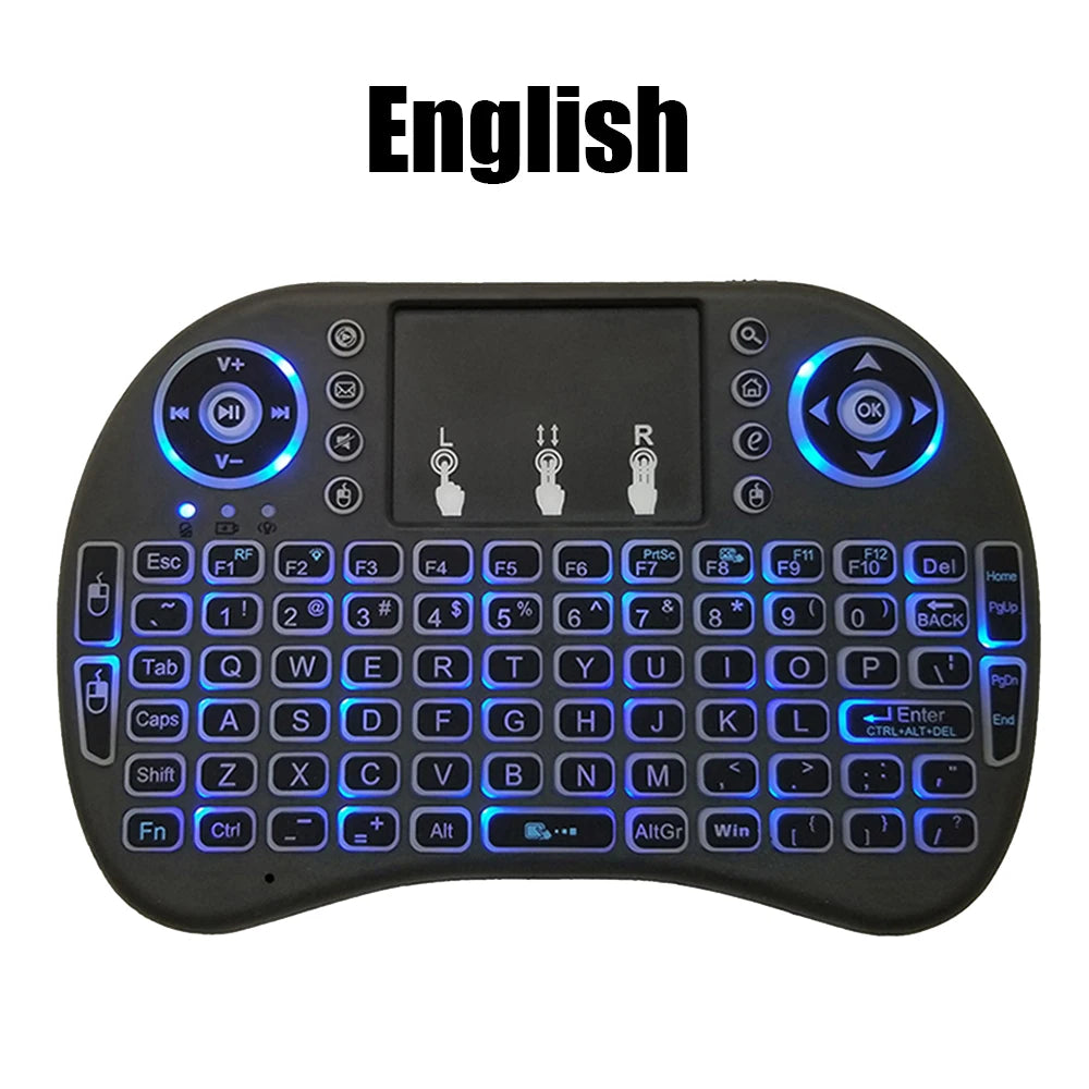 2.4G Air Mouse with Touchpad Keyboard i8 Arabic French Spanish Russian Backlit Mini Wireless Keyboard for PC Android TV Box