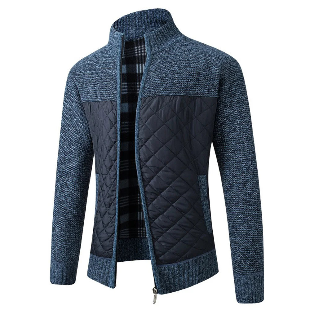 New Winter Thick Warm Jacket for Men Spliced Cardigan Streetwear Casual Patchwork Sweater Fashion Quality Zipper Men's Jackets