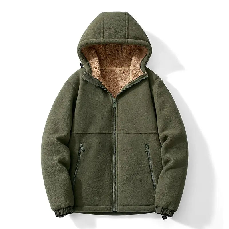 2024 Autumn/Winter New Fashion Solid Color Lamb Wool Hooded Coat Men's Casual Loose Thick Warm High Quality Plus-Size Jacket