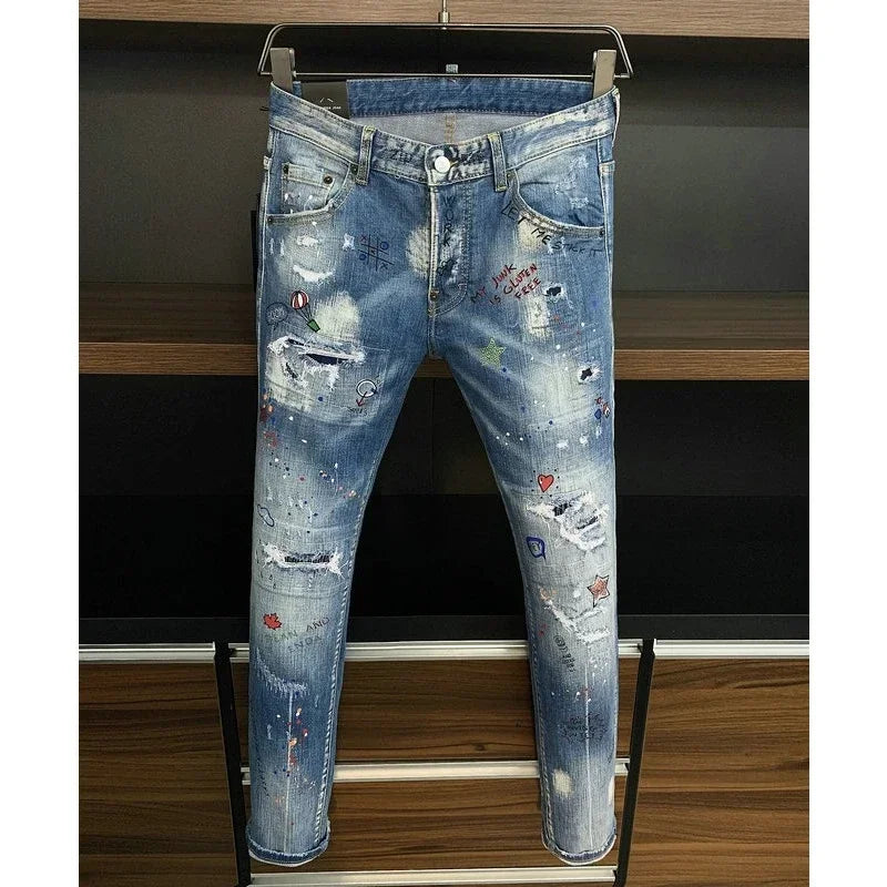 2024 DSQ2 HIP HOP Men's Jeans Classic Style Business Casual Patch Stretch Regular Fit Denim Trousers ICON Pants Male