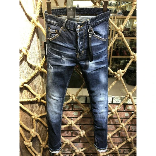 2024 DSQ2 HIP HOP Men's Jeans Classic Style Business Casual Patch Stretch Regular Fit Denim Trousers ICON Pants Male