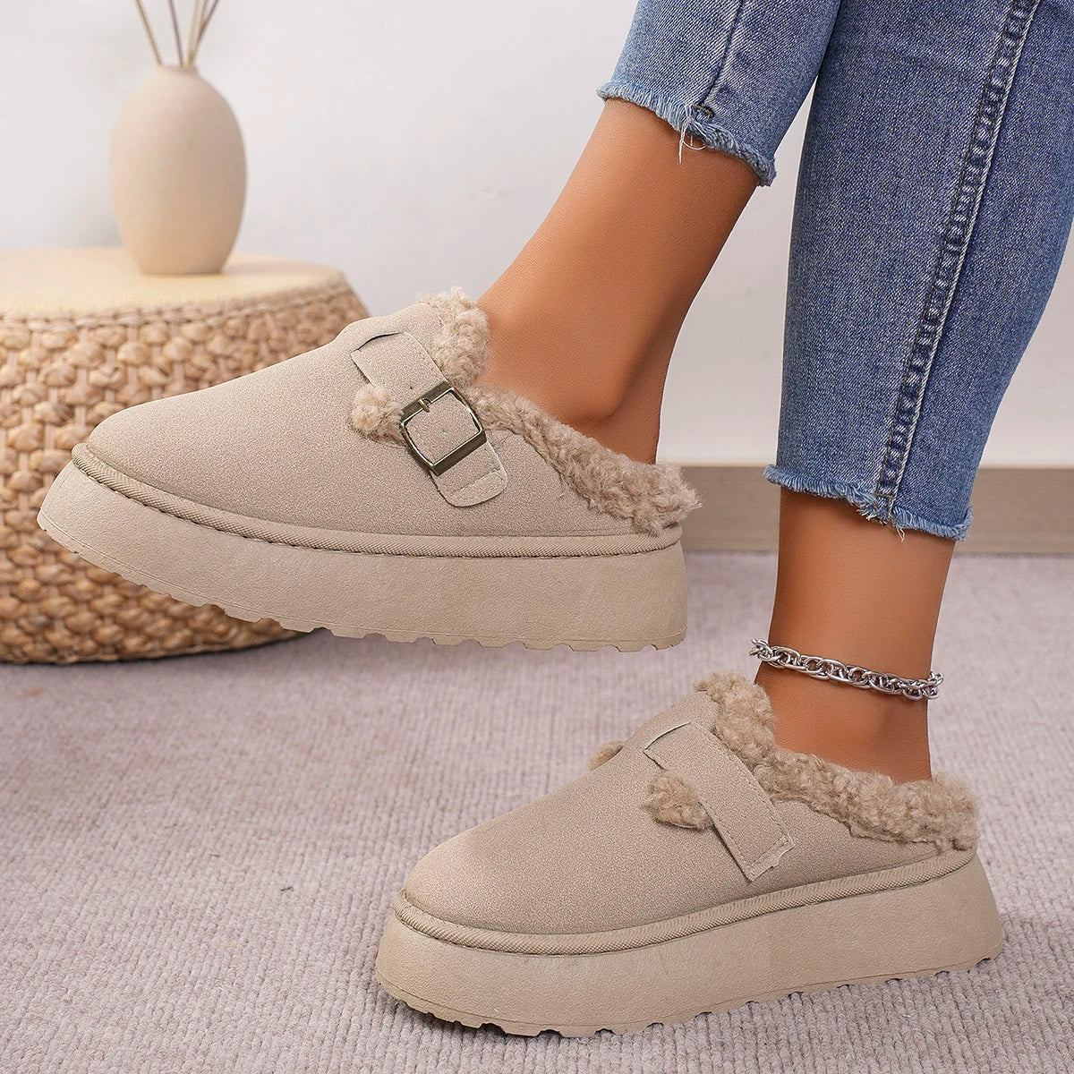 New Winter Retro Women Snow Warm Suede Leather Lazy Loafers Boots Shoes Woman Lady Female Flat Bottine Botas Boots Mujer Shoes