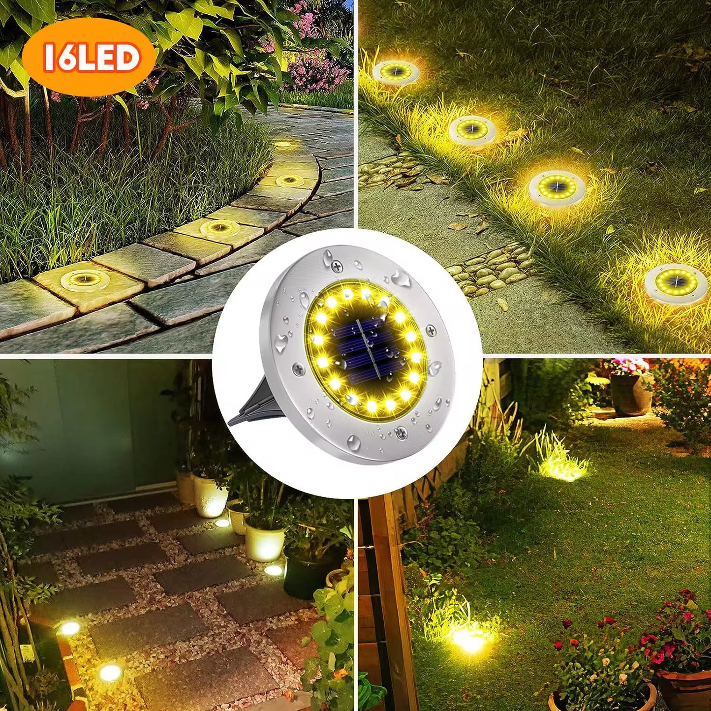 Solar Ground Lights Outdoor Decorations, 12LED Solar Garden Lights Waterproof, Solar Disk Lights for Yard, Pathway, Lawn, Patio